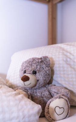 Teddybär auf einem Kopfkissen